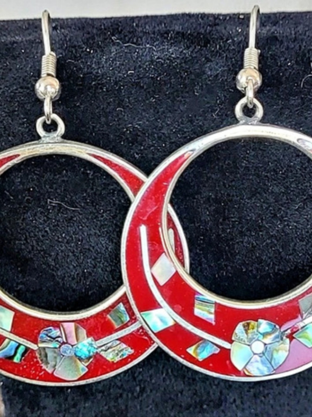 Vintage Mexican hoop dangle earrings made from alpaca silver-tone metal